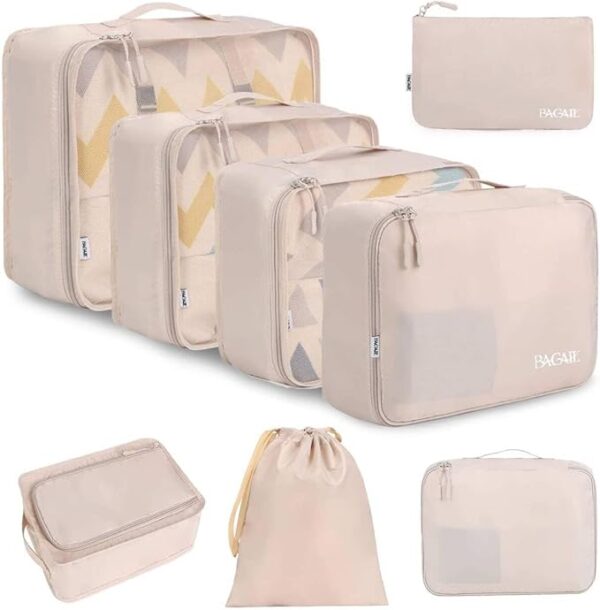 BAGAIL 8 Set Packing Cubes Luggage Organizer Bags for Travel Accessories-Cream