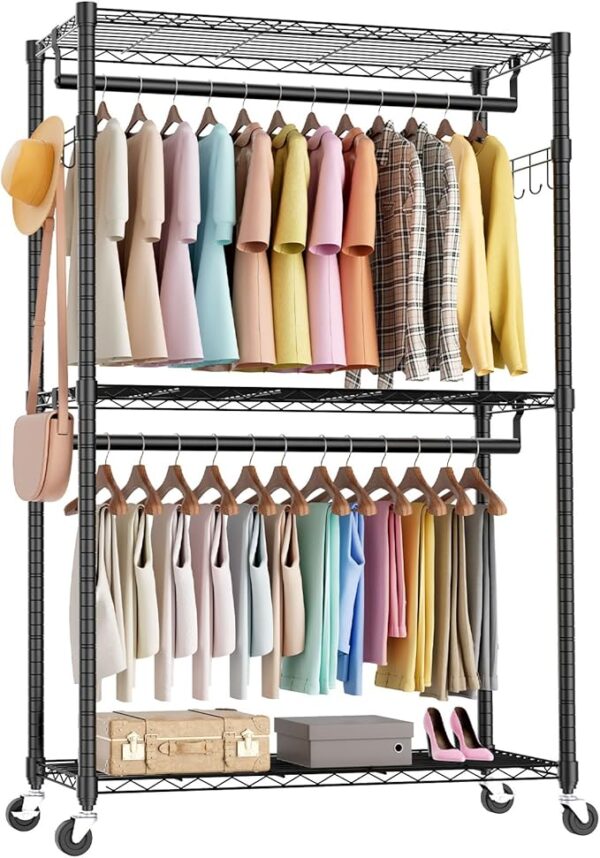 Sweetcrispy Rolling Clothes Rack, Heavy Duty Garment Racks 3 Tiers (33% off limited time deal)