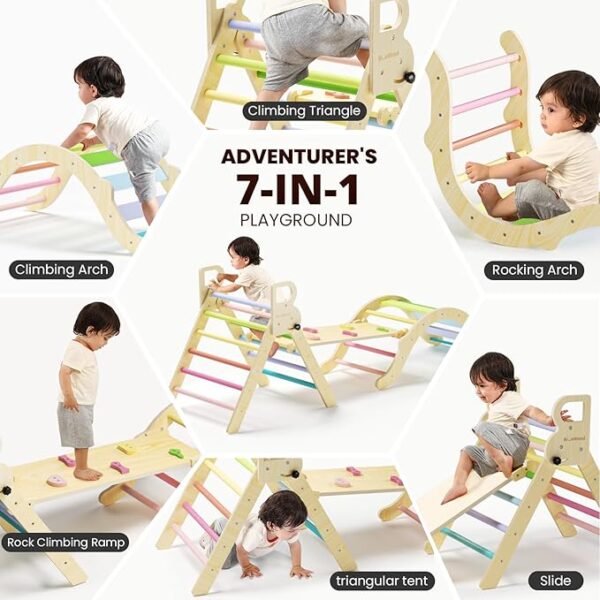 BlueWood Pikler Triangle Set, Toddler Wooden Climbing Toys Indoor 7in1 (72% off with coupon + code 45J378NO , limited time deal)