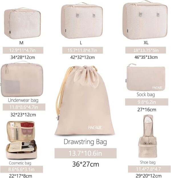 BAGAIL 8 Set Packing Cubes Luggage Organizer Bags for Travel Accessories-Cream - Image 2