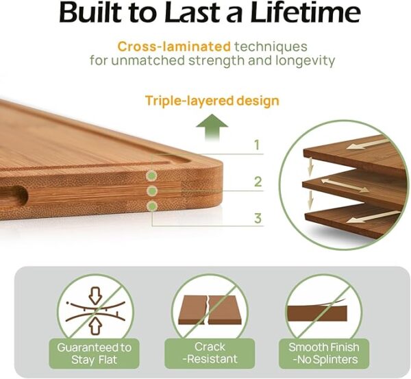 Bamboo Cutting Board, Durable Wood Cutting Boards for Kitchen (26% off limited time deal) - Image 3