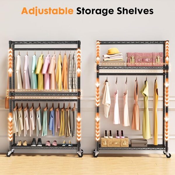 Sweetcrispy Rolling Clothes Rack, Heavy Duty Garment Racks 3 Tiers (33% off limited time deal) - Image 4