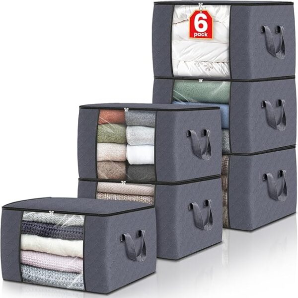 Fab totes 6 Pack Clothes Storage, Foldable Thick Fabric Blanket Storage Bags