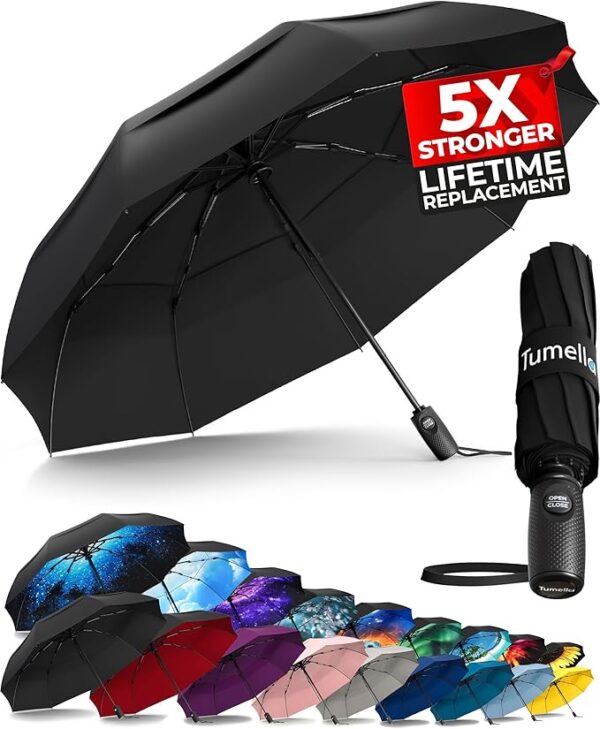 TUMELLA Strongest Windproof Travel Umbrella (Compact, Superior & Beautiful)