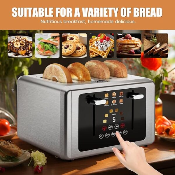 4 Slice Toaster, Touchscreen & Dual Independent Control Panel，5 Basic Functions & Digital Countdown Toasters, 6 Shade Settings＆6 Bread Types - Image 4