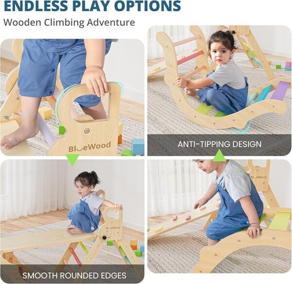 BlueWood Pikler Triangle Set, Toddler Wooden Climbing Toys Indoor 7in1 (72% off with coupon + code 45J378NO , limited time deal) - Image 4